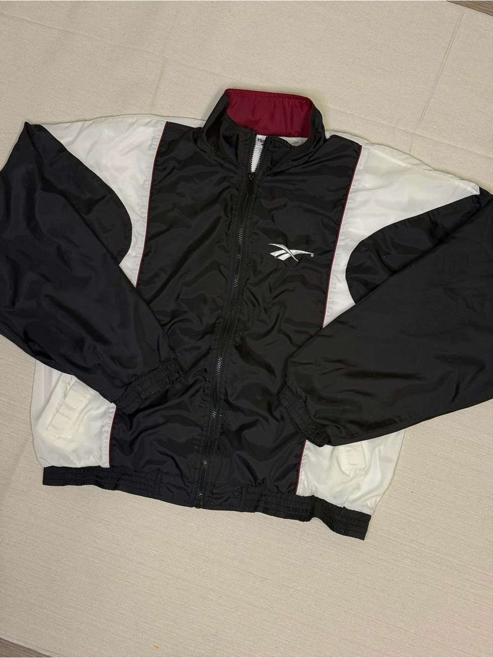 Vintage 90s’ Classic Reebok Black, White & Maroon Men’s Windbreaker Jacket Sz.M